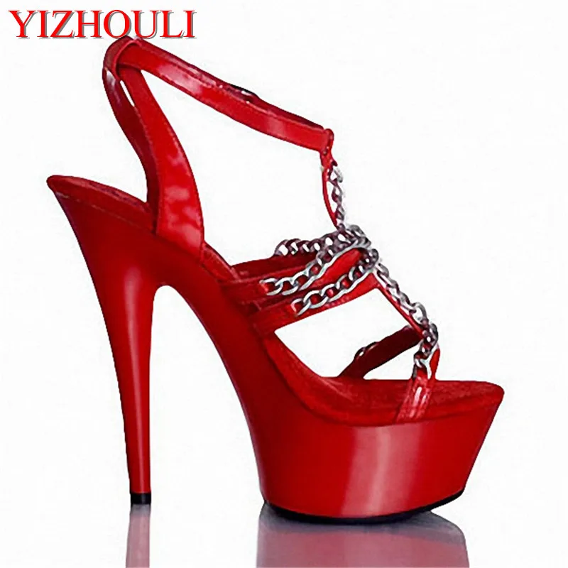 

Shoes at a clearance 15 cm high heels completely transparent glass slipper Stage shows ribbons female dance shoes