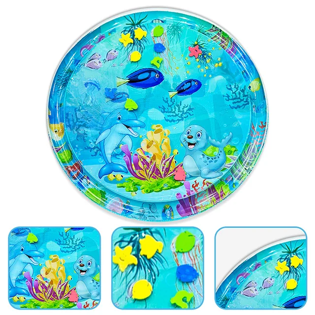 1pc 100cm Large Baby Playing Water Mat Dolphin Seal Pattern PVC Inflatable Round Play Mat Cushion Kids Gift 3