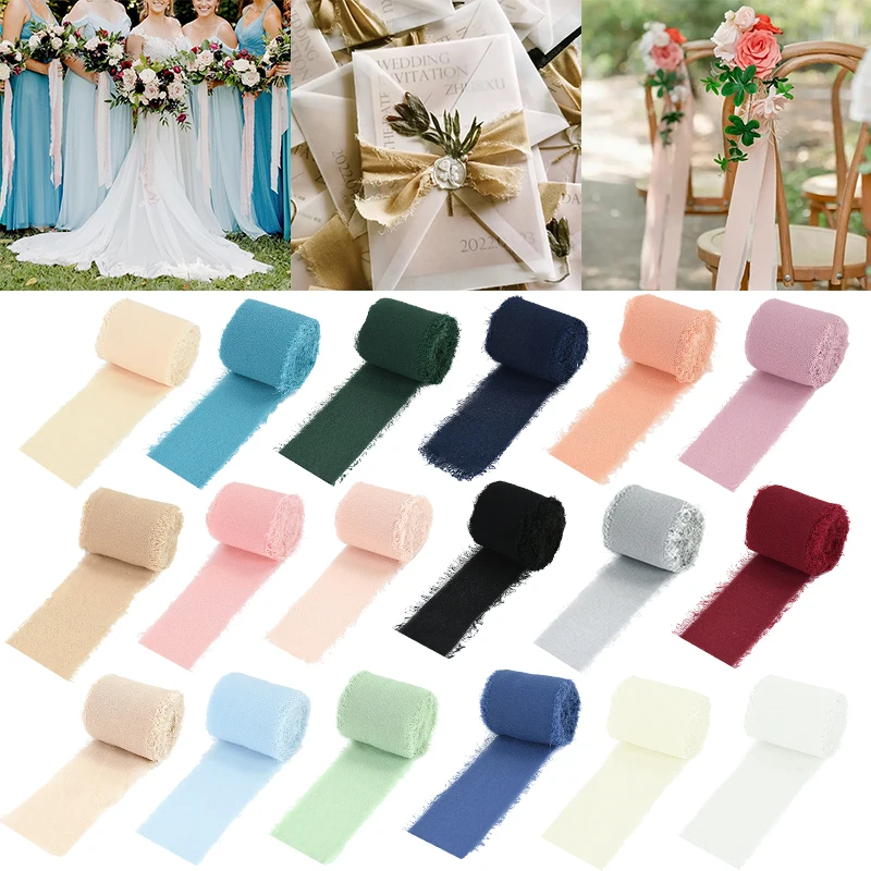 Ins handmade Frayed Edged satin Silk Chiffon Ribbon Fringe Ribbon