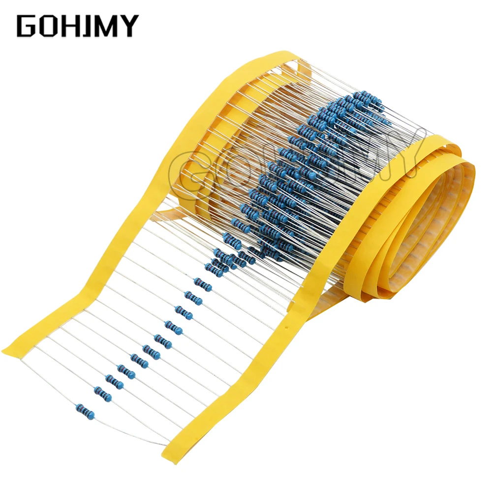 100pcs 1/4W Metal film resistor 1R ~ 22M 1R 100R 220R 330R 1K 1.5K 2.2K 3.3K 4.7K 10K 22K 47K 100K 220k 330 1K5 2K2 3K3 4K7 ohm 2