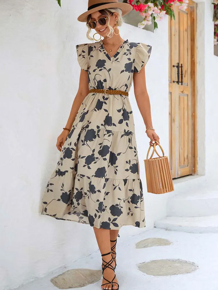 2023SummerLongFloralDressWomenFlowerMaxiPartyDressLadiesA