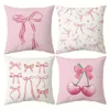 Pink bow cherry pattern printed pillowcase, soft and comfortable, sofa cushion cover, suitable for all kinds of rooms and places 1