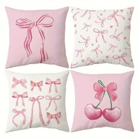 Pink bow cherry pattern printed pillowcase, soft and comfortable, sofa cushion cover, suitable for all kinds of rooms and places 1