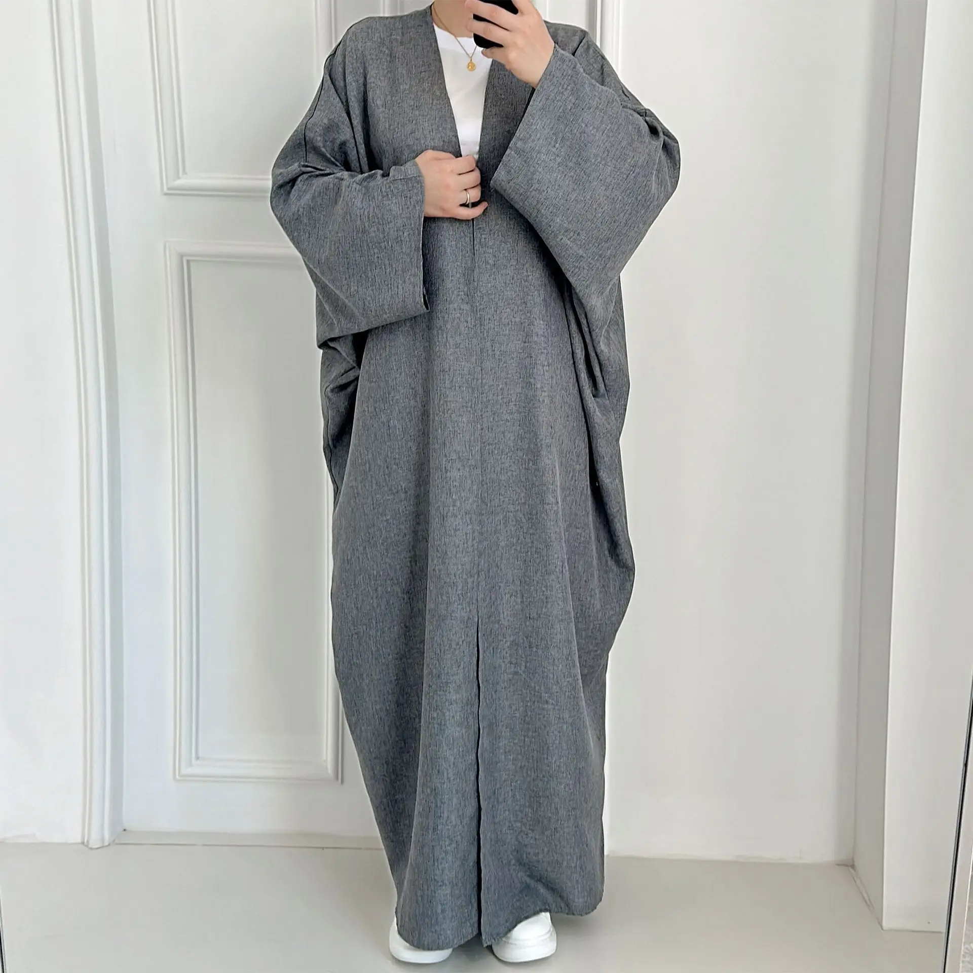 Summer Casual Open Abaya for Women Cotton Linen Plain Islamic Long Dress Muslim Kaftan Kimono Abayas Dubai Modest Party Outfit