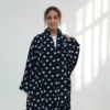 Polka Dot Print Hijab Outfit Abaya Scarf Ramadan Muslim Dress Set Women Islam Clothing Eid Ramadan Robe Kimono Cardigan Jalabiya
