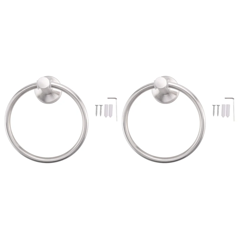 

2X кольцо для полотенец для ванной комнаты, держатель для полотенец для рук, круглая вешалка для полотенец, настенное крепление, 304 нержавеющая сталь с матовой отделкой (серебристый)