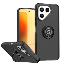 Rotatable Bracket Case with Finger Ring and Car Holder Cover for Tecno Pova 6 (Black)