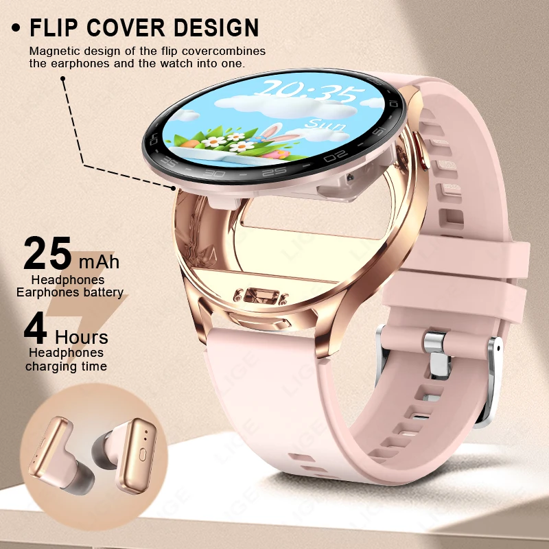 LIGE Smart Watch Earbuds Women Bluetooth Wireless Call Smartwatch Men Waterproof AI Voice Music Play Sport Smartwatch Headphones