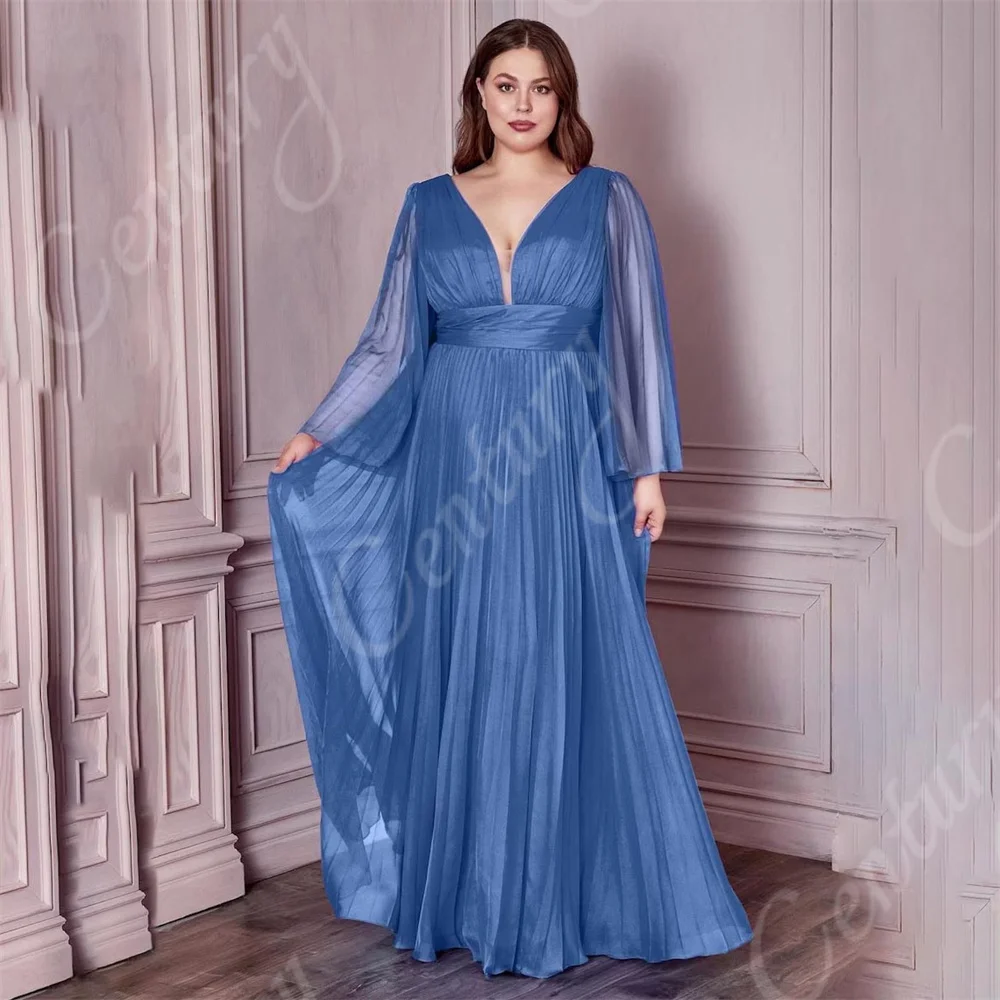Pleated Mother Of the Bride Dress Elegant A Line Party Dress Long Sleeves Woman For Weddings Vestido De Noche Custom mother bride dresses,women party dresses