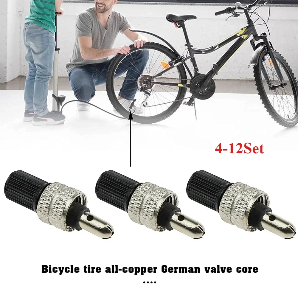 Bike Valve Core Set 4-12 Sets Bike Valve Core Set Compatible with Wood Dunlop Dutch Tires Copper & Silver Replacement Parts Bicycle Repair Tools