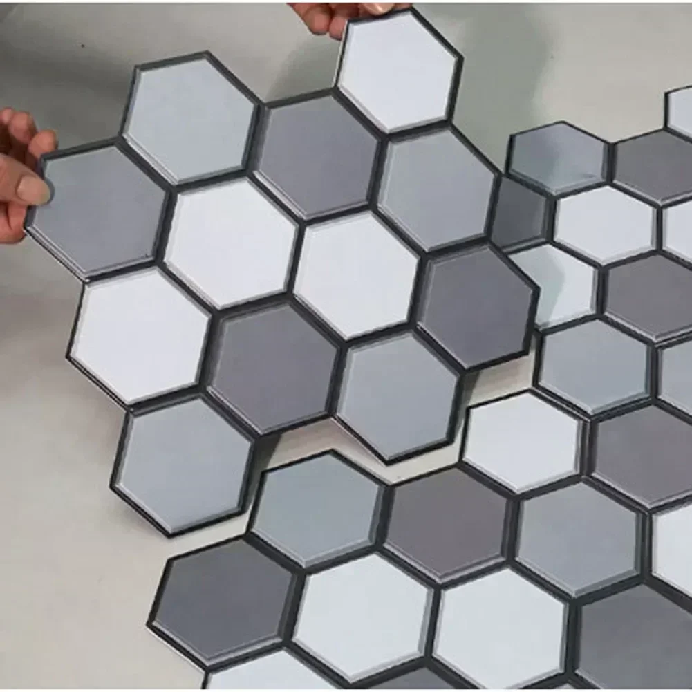 1pcs 3D Hexagon Self -Adhesive Wall Stickers Waterproof Anti-oil Tiles Mosaic Stickers Paper Kitchen Bathroom TV Backdrop