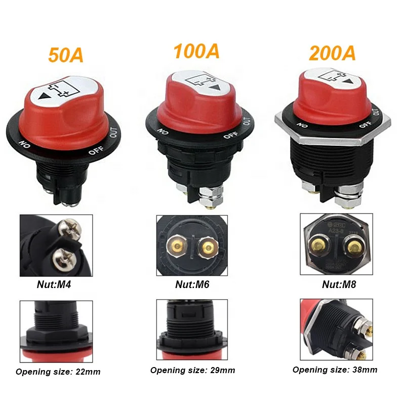 DC12V24V50A100A200A300AMarineBoatCarRVBatteryDisconnectIsolatorCutOffONOffKillSwitch(1PACK)