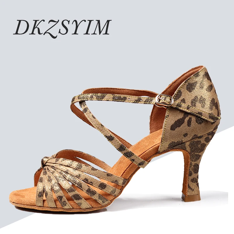 Dkzsyim Women Dancing Shoes Latin Dance Shoes Leopard Modern Tango