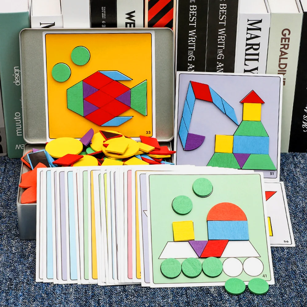 Wooden Magnetic Tangram Puzzle Toy for Kids Montessori  Educational Development Early Learning Child Geometry Kids Puzzles 5