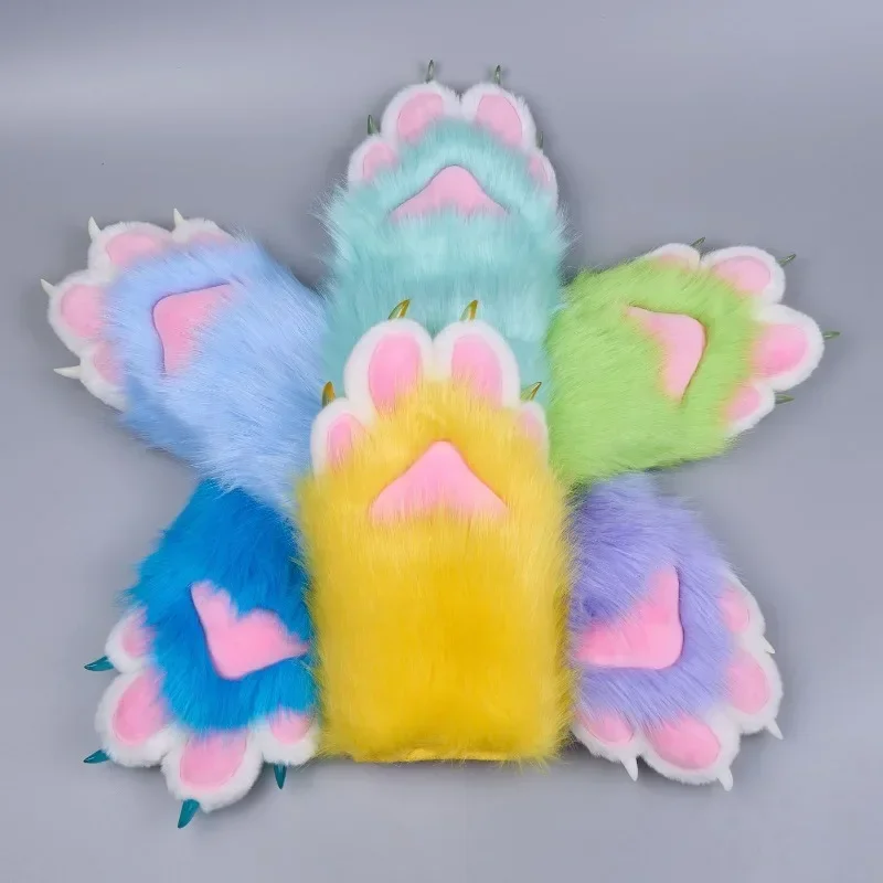 

2024 Fursuit Kigurumi 7 Colours Cat Paw Cartoon Plush Furry Cosplay Kig Costume Nail Tiger Claw Lolita Full Finger Mittens