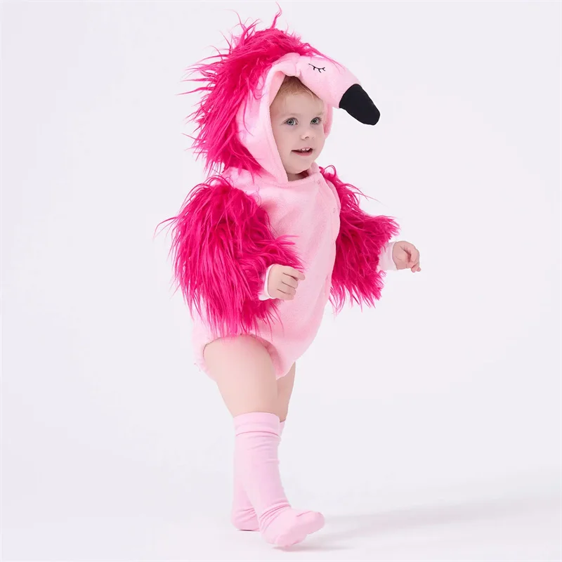0-24M Baby Girls Animal Costume Pink Furry Hoodie Romper Bodysuit Stockings 2pcs/set Long Sleeve Purim Fancy Dress