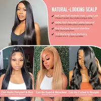 Perruque Lace Closure Wig naturelle lisse, cheveux humains, 13x4, 13x6, 5x5, pre-plucked, avec baby hair, transparente 360 4