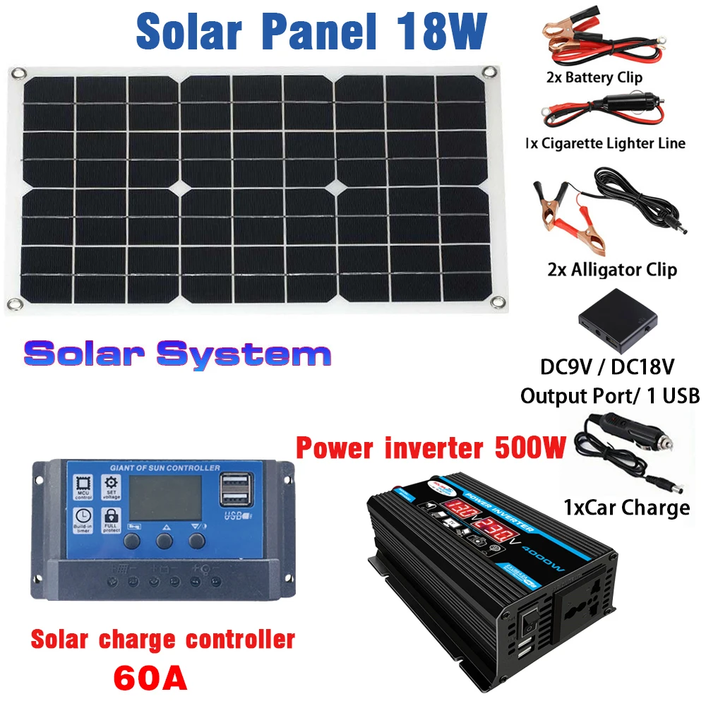 4000w Power Inverter Solar Power System Kit Dual Usb With 30/60/100a