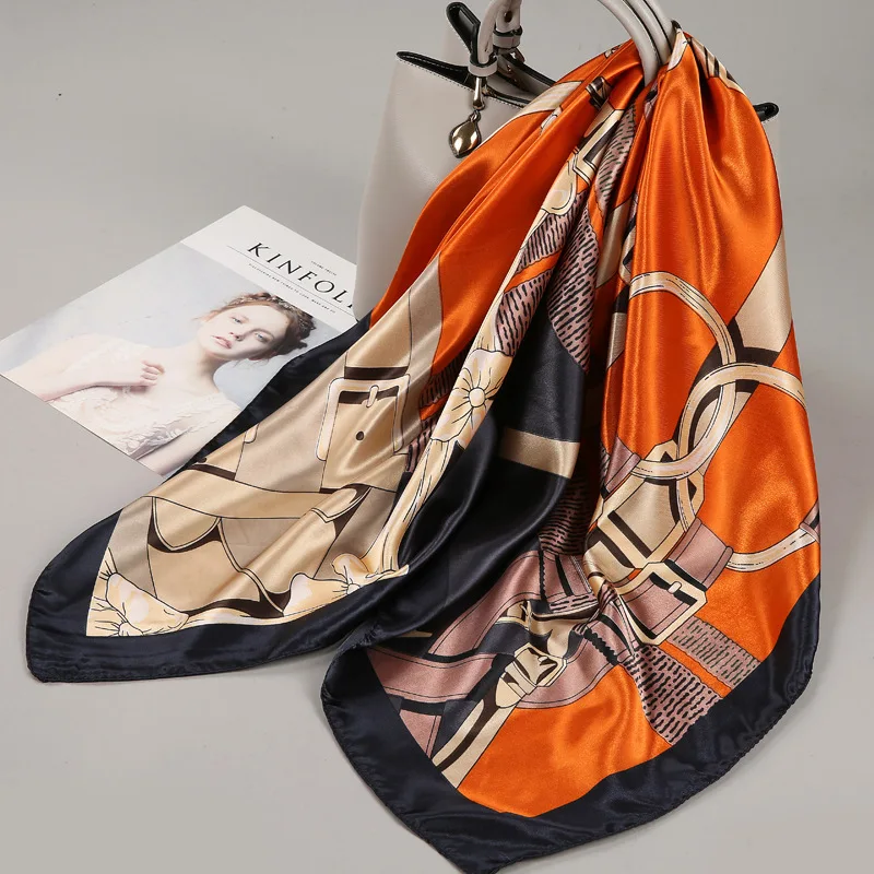 90x90 Large Square Scarf for Women Popular 2024 Silk Scarf Spring and Autumn Luxury Fashionable Mom's Small Square Scarf 2