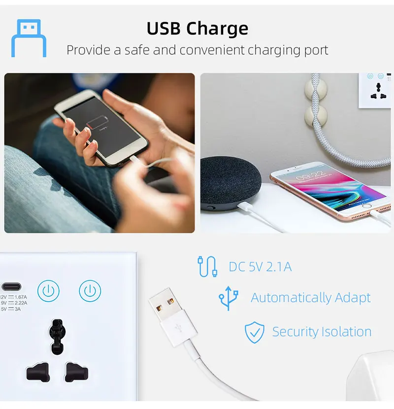 Elétrica Universal, Tomada com USB, Interruptor de
