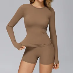 Women's Long Sleeve Winter Fitness Yoga Top - Breathable & High Elastic Sports Shirt - M (Mocha Brown)
