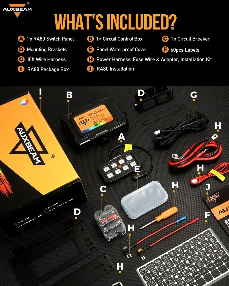 AUXBEAM RA80 RB80 8 ギャングスイッチパネルライトオンオフ制御リレー