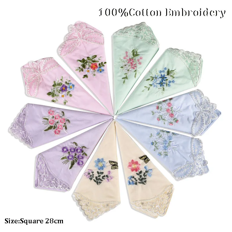 

Popular lace Christmas flower Cotton embroidery Lady Handkerchiefs Women Handkerchief For Party birthday gift