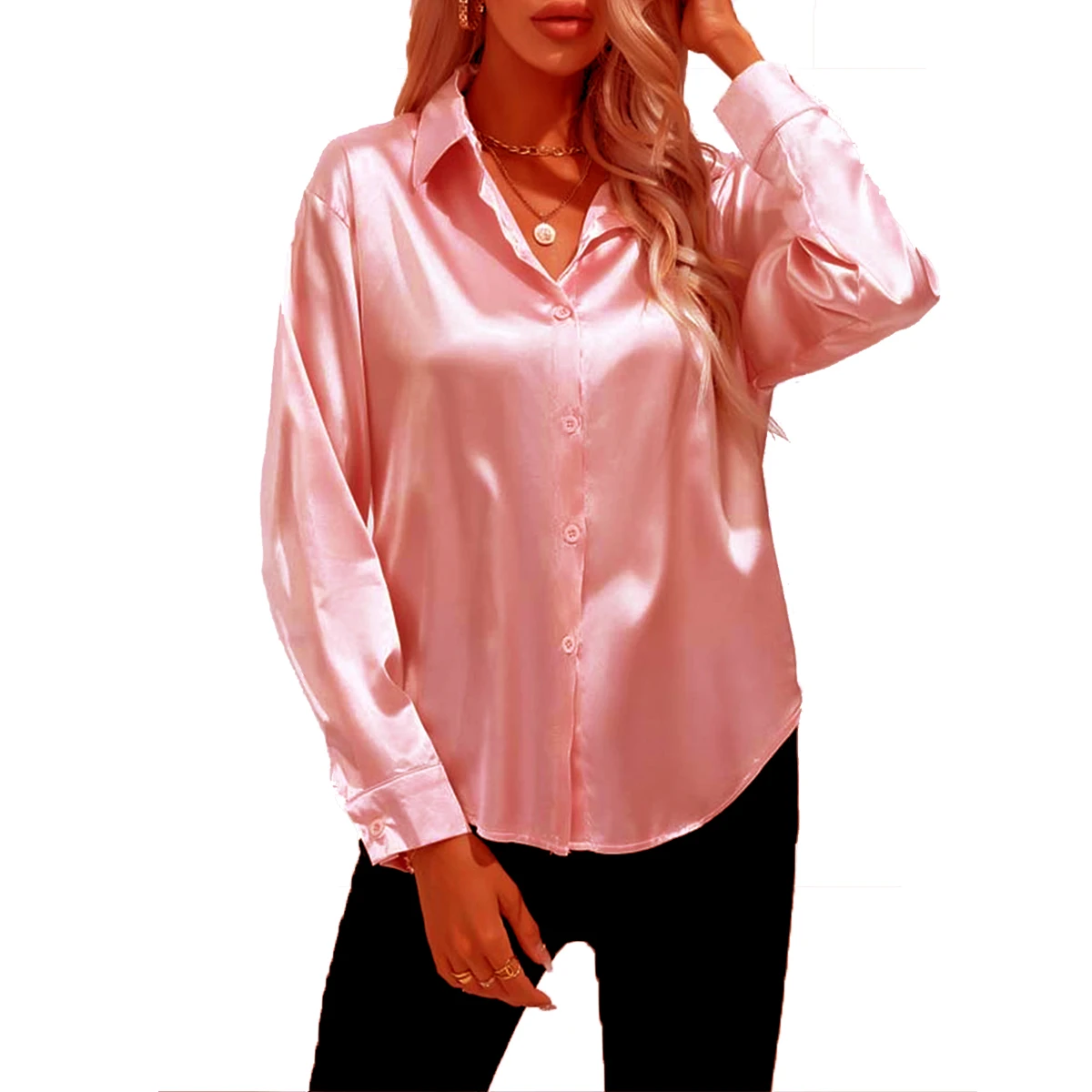 Oversize Women Shirts Solid Plain Silk Coral Pink White Black Red Blue Pink Yellow Gold Purple Blouses Casual Tops Barry Wang