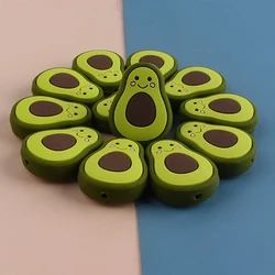 Perles de dentition en Silicone pour bébé, 22x29mm, lot de 5 pièces, dessin animé d'avocat, pour chaîne de sucette, accessoires de molaires, anneau de dentition, soins buccaux sans BPA 