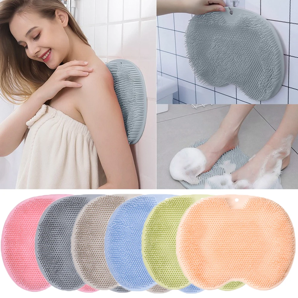 SiliconeRubBackBrushBathroomNonslipWashFootPadMassageExfoliatingShowerMatwith
