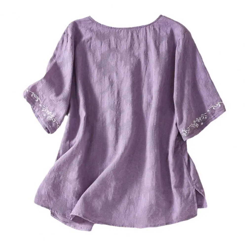 

Футболка женская в этническом стиле, мягкая эластичная рубашка с скошенной планкой, V-образным вырезом и пряжкой с диском, короткая сорочка для женщин