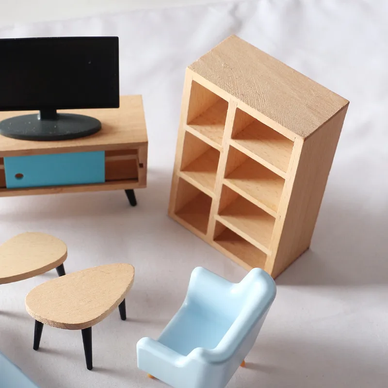 Dolls Furniture Mini Wooden Bookshelf Cabinet Rack Model for Barbie Doll 1:12 Miniature Dollhouse Decor Accessories Kids Toys 5