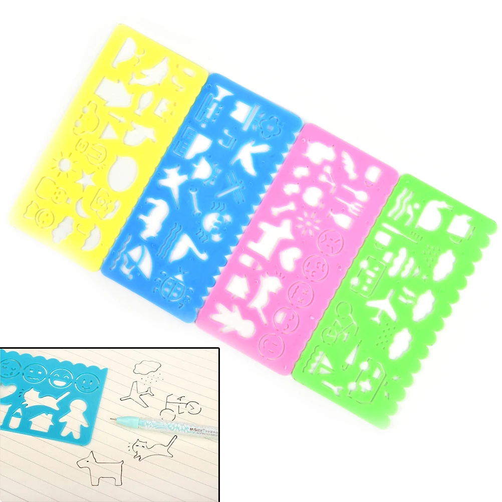 Hot Kawaii Art Graphics Symbols Drawing Template Ruler Student Kids Drafting Stencil Ruler Stationery 4PCS