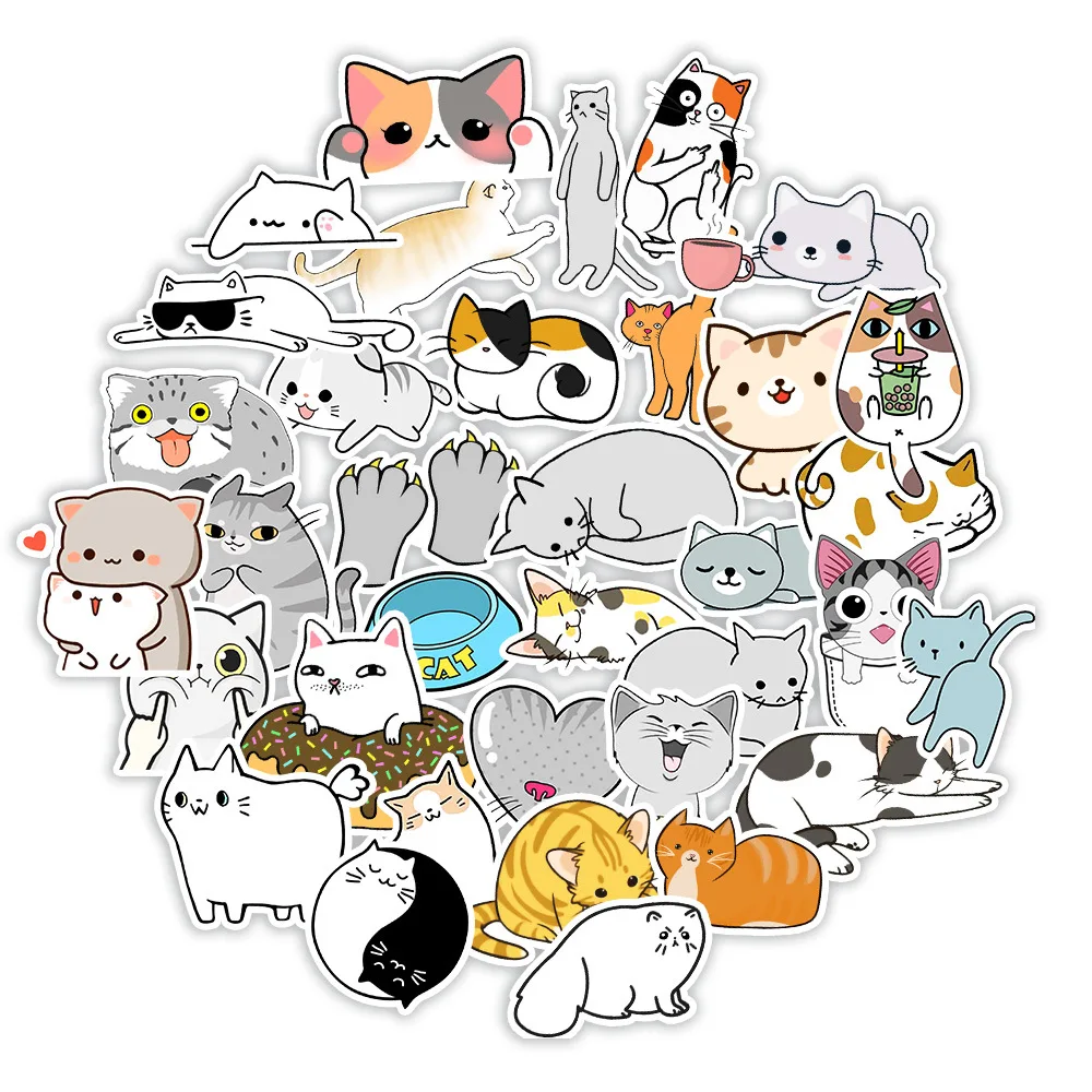 

10/30/50Pcs Cute Cat Waterproof Graffiti Sticker Aesthetic Decorative Luggage Laptop Cup Phone Guitar Scrapbook Kids Stickers