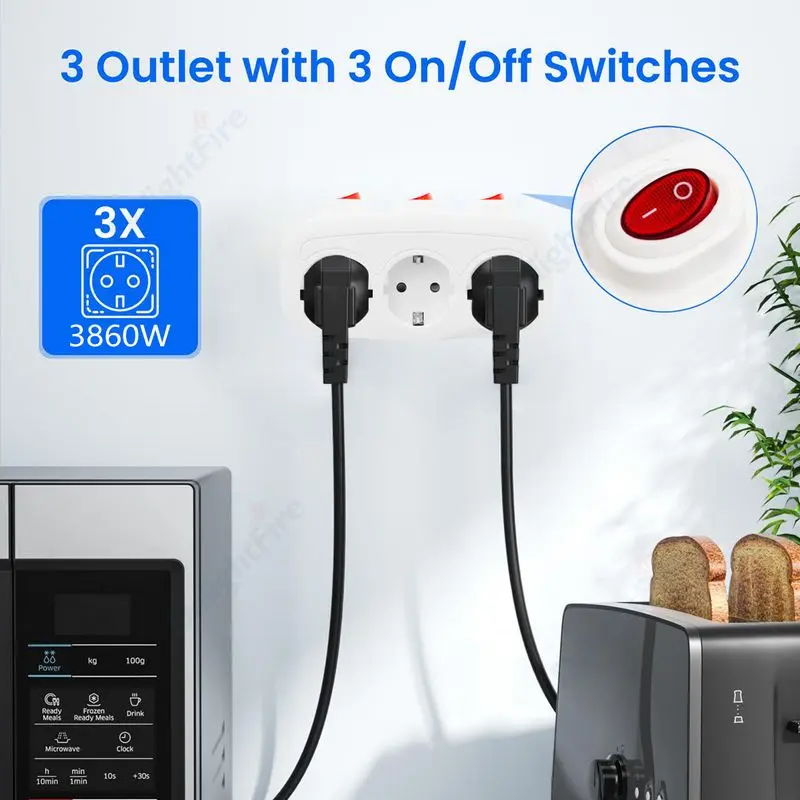 Electrical Socket EU Plug Extension Sockets With ON/OFF Switch 1 To 3 Way Universal Germany France Standard Wall Power Converter AC Outlet