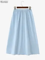 ZANZEA Elegant Women Maxi Skirts 2025 Fashion Ruffled Long Bottoms Casual Solid Lace Party Elastic Waist Jupes Faldas Saia - Image 5