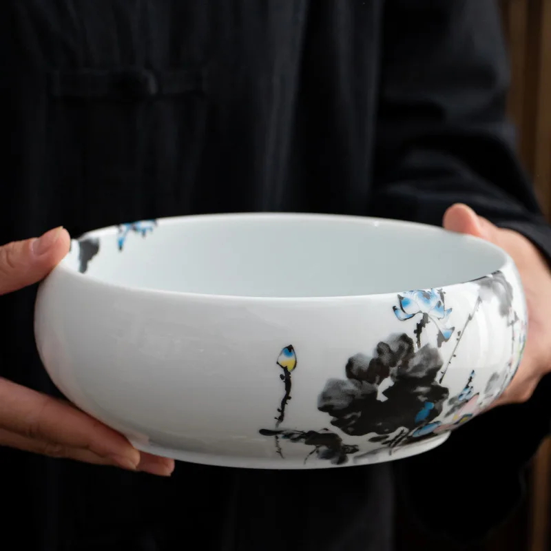 Jade porcelain tea washing large blue and white ceramic pen washing hydroponic flower pot bowl water tray ashtray