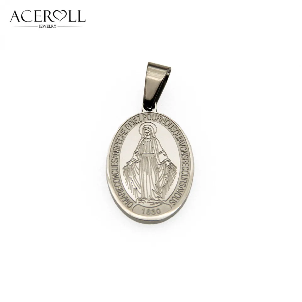 Stainless Steel Pendant ACEROLL Stainless Steel Catholic Pendant of Our Lady of Miraculous Medal