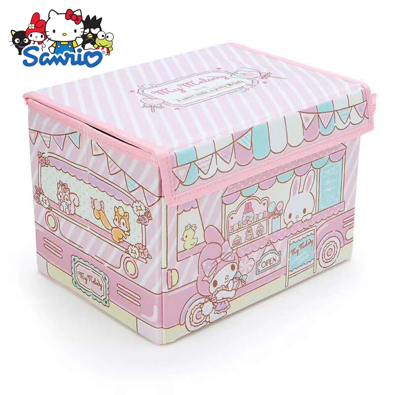Sanrio Cartoon Non-woven Folding Storage Box Melody Cinnamoroll Desktop Organizer Box Cartoon Stationery Sundry Storage Supplies