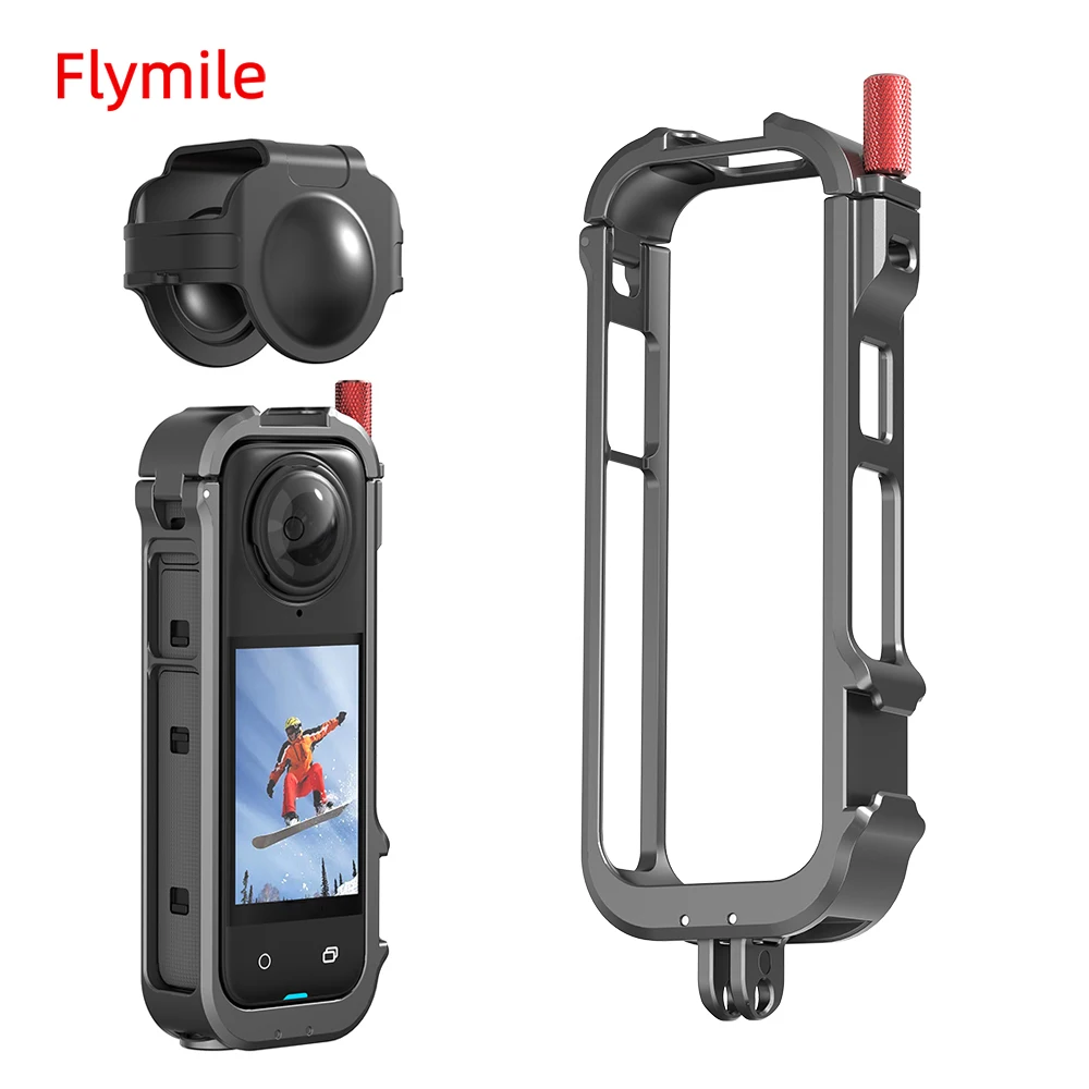 Фото Металлическая Рамка Flymile, кроличья клетка для Insta360 X4, защитный чехол с холодным башмаком, кронштейн 1/4, аксессуары для экшн-камеры №1