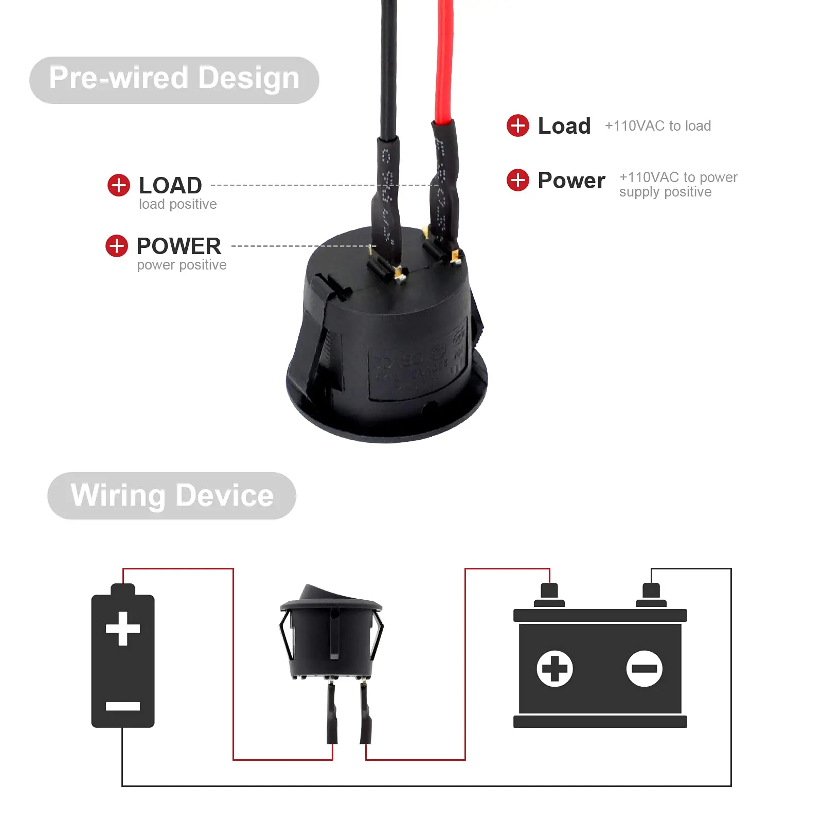 6/10PCS 12V Rocker Switch ON/Off SPST Mini 15cm 6A/250V 10A/125V AC Circle rocker switch