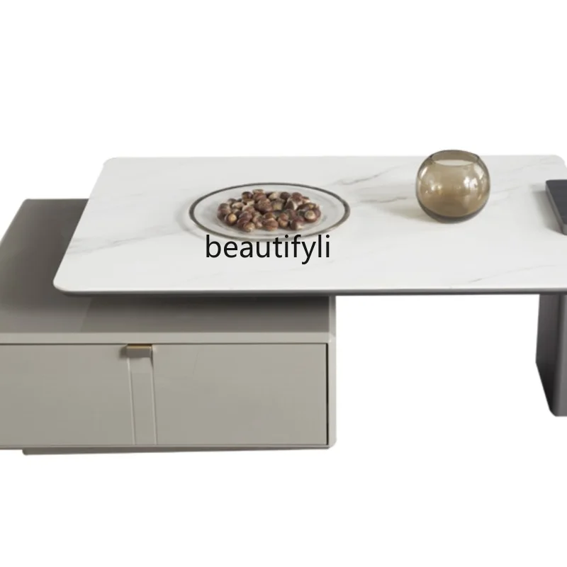 

Stone Plate Coffee Table TV Cabinet Italian Minimalist Rotatable Living Room Modern Minimalist Stretchable