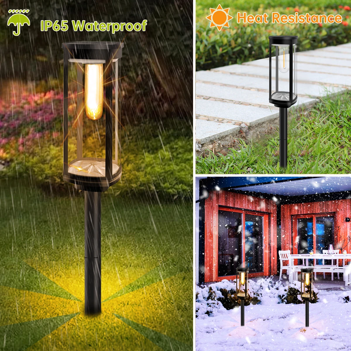 Solar Pathway Lights Outdoor Bright Waterproof Solar Garden Decorative Landscape E27 Bulb Lights for Walkway Driveway Lawn Patio 2