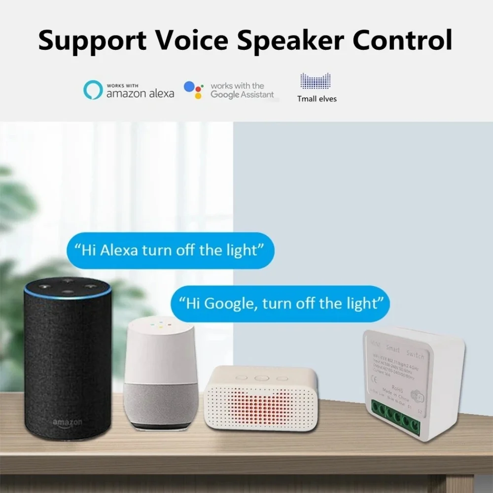 Tuya 16A MINI WiFi Switch DIY 1-Way Remote Timer Relay For Smart Life Works With Alexa Google Home Alice Voice Control EU Plug