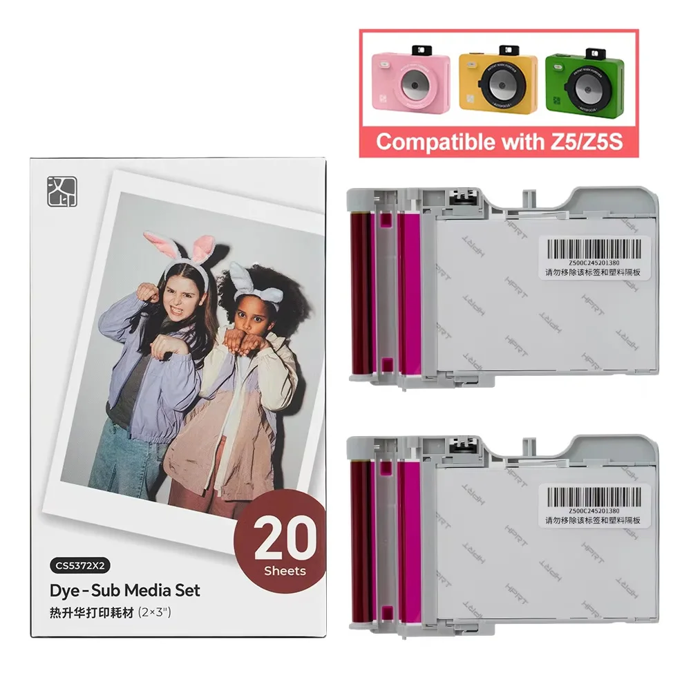 HPRT Z5/Z5S 컬러 포토 용지 2x3인치 Z5/Z5S 즉석 카메라 프린터용 염료 서브 미디어 미디어 20/40매 방수 및 변색 방지 용지