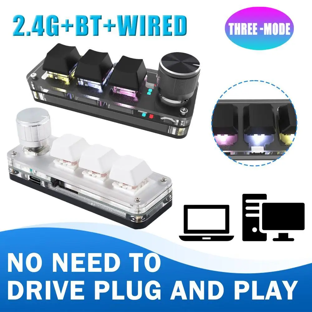 매크로 기계식 키보드, RGB 미니 게이밍 커스텀 프로그래밍, 레드 스위치, 3 키, 1 노브, 2.4G 무선 블루투스 노브 키패드 