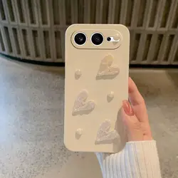 Custodia per telefono in TPU morbido con perle a forma di cuore in 3D