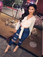 2024 Women Stretch Skinny Ripped Jeans Lady High Waist Pencil Long Pants Narrow Straight Leg Wrap Hips Plus Size S-3XL Trousers - Image 4