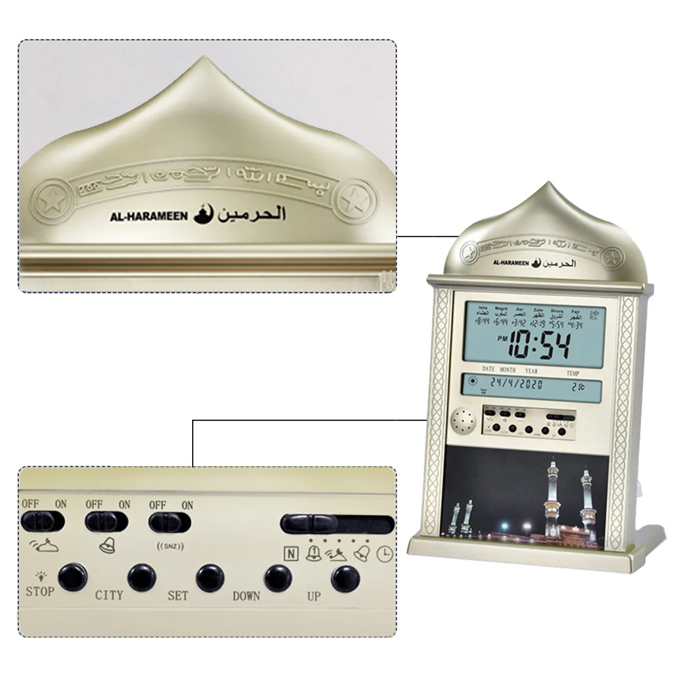 Azan Mosque Prayer Clock Digital Calendar Islamic Muslim Prayer Wall Clock Desktop Alarm Home Decoration Digital Clock