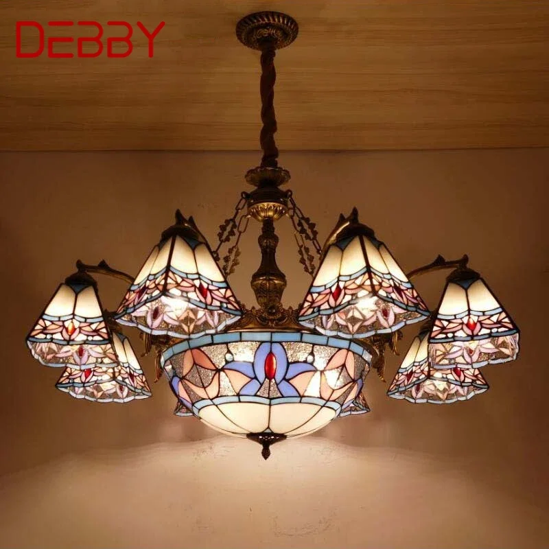 

DEBBY Tiffany European Living Room Pendant Lamp American Chandelier Bedroom Restaurant Bar Caf é Colour Glass Chandelier